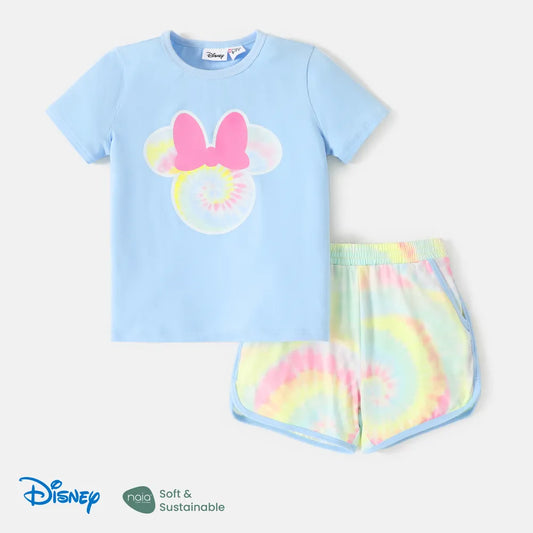 Conjunto de ropa para niña de Disney Mickey and Friends de 2 piezas con camiseta de manga corta estampada de Naia™ y pantalones cortos